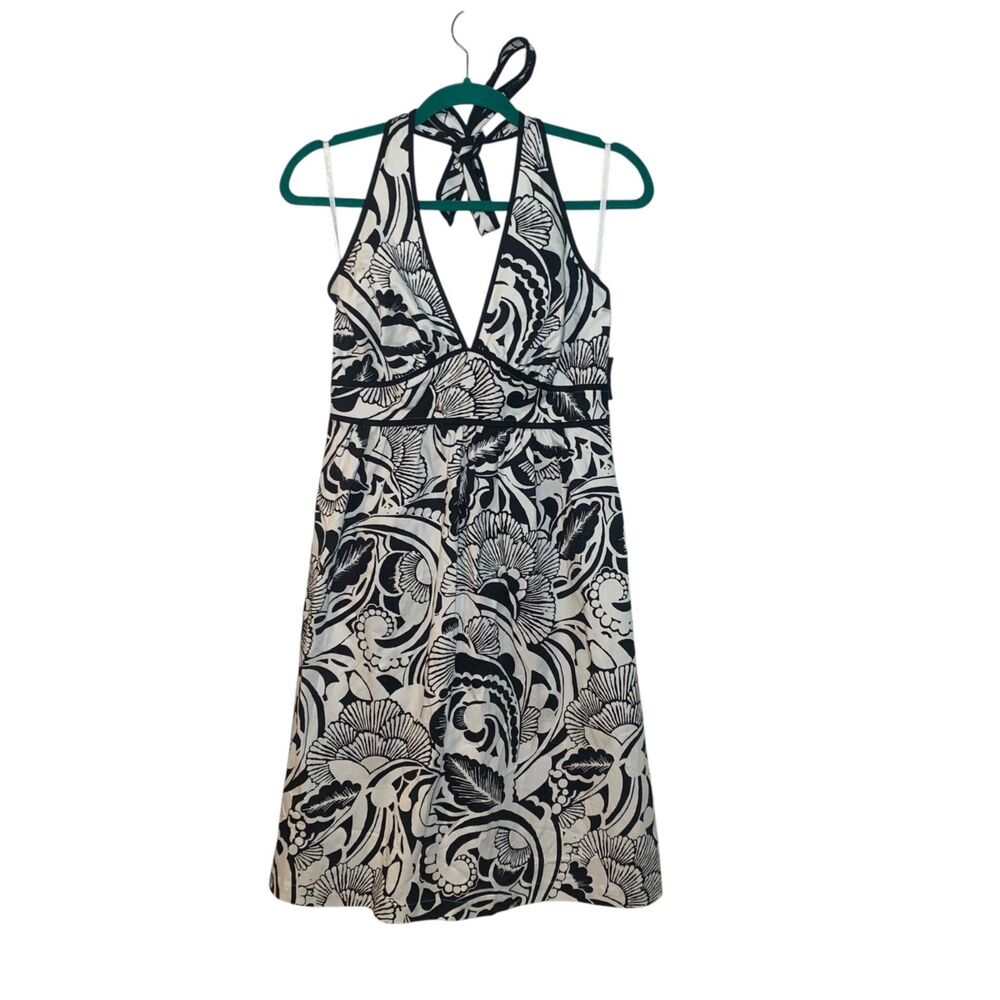 a.n.a. Ana Womens Black White Floral Halter Cotton Dress 6 Lined Y2K Style